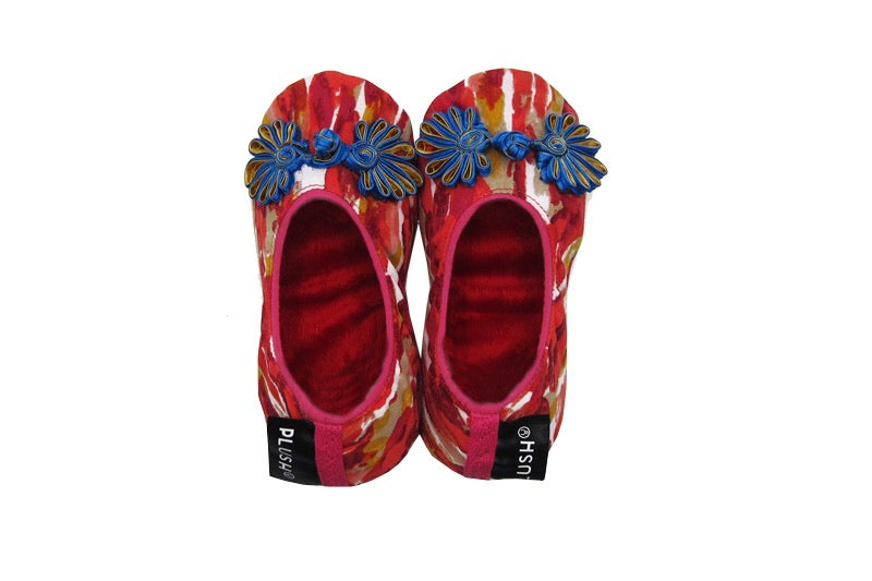 The Plush Shop Handmade Indoor Slippers - Marble Red
