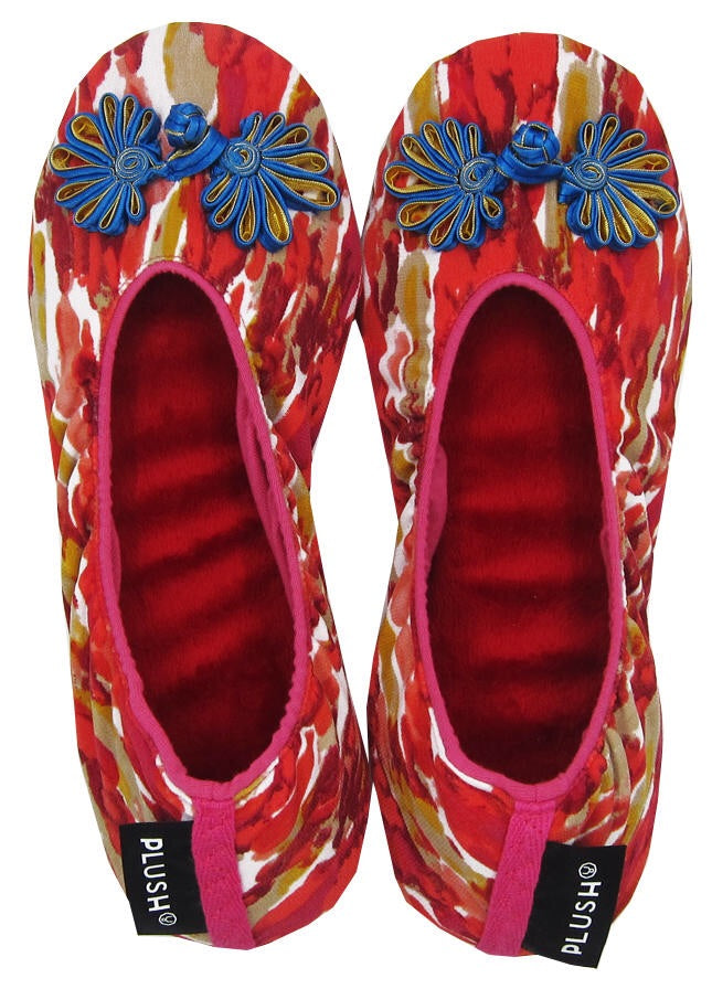 The Plush Shop Handmade Indoor Slippers - Marble Red