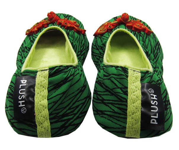 The Plush Shop Handmade Indoor Slippers - Script Green