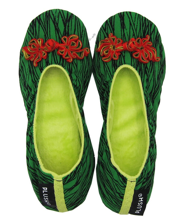 The Plush Shop Handmade Indoor Slippers - Script Green