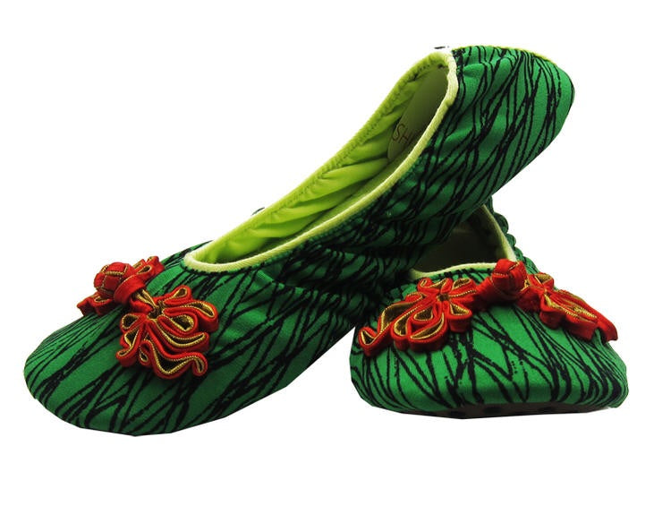 The Plush Shop Handmade Indoor Slippers - Script Green