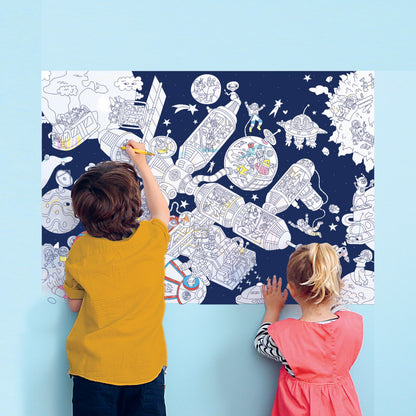OMY Giant Coloring Poster - Space Station + Stickers (100 x 70cm)