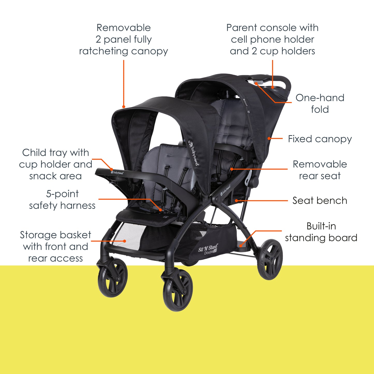 Baby Trend Sit N' Stand Double 2.0 Stroller - Dash Black